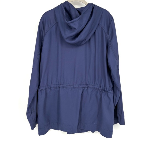 Michael Kors Hooded Anorak Jacket Sz L Navy Blue Drawstring Waist Gold Hardware - Picture 8 of 13